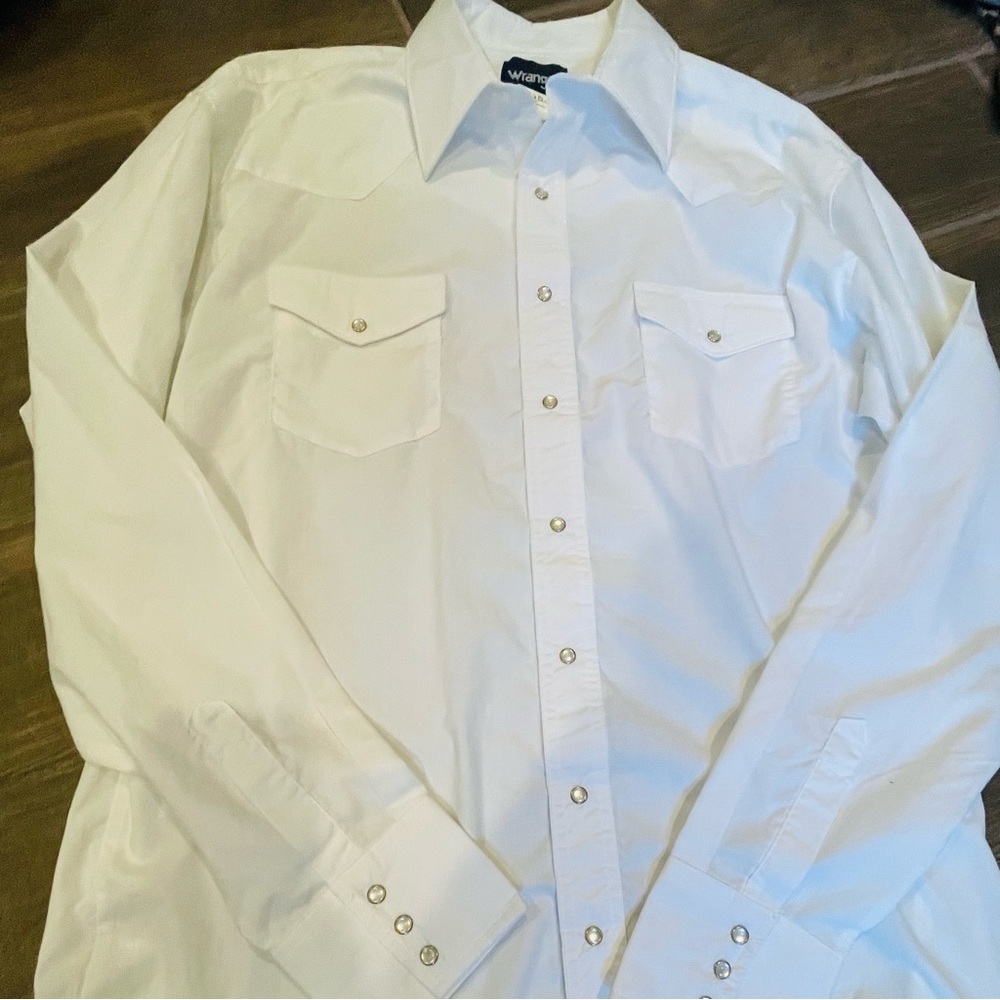 Wrangler Button Down Shirt with Pearl Snaps Size Large Tall White